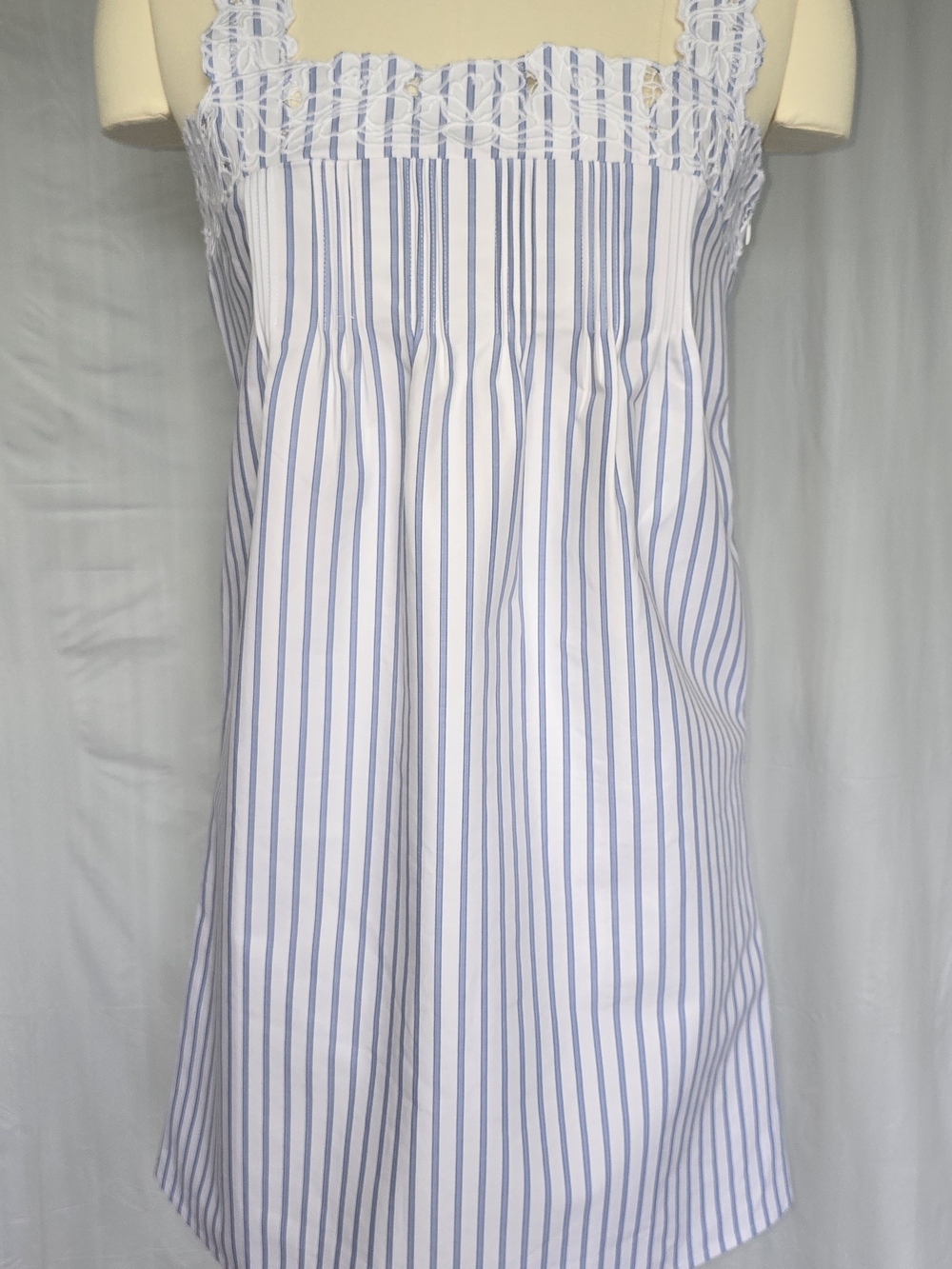 J.Crew Women's Ondine Mini Dress Striped Cotton Poplin Lace Cutwork Blue White S